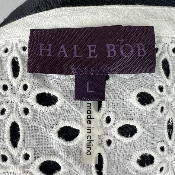 HALE BOB Eyelet Blouse Top White Cotton Split Neckline Long Sleeves Size L Large - Picture 8 of 10